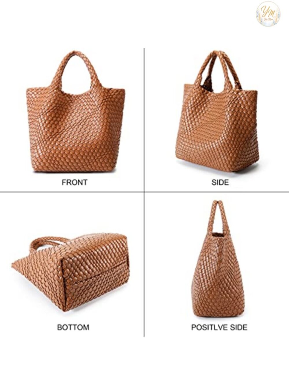 Vegan Leather Woven Tote Handbag for Women - Handmade Shoulder Satchel Purse - Picture 5 of 6